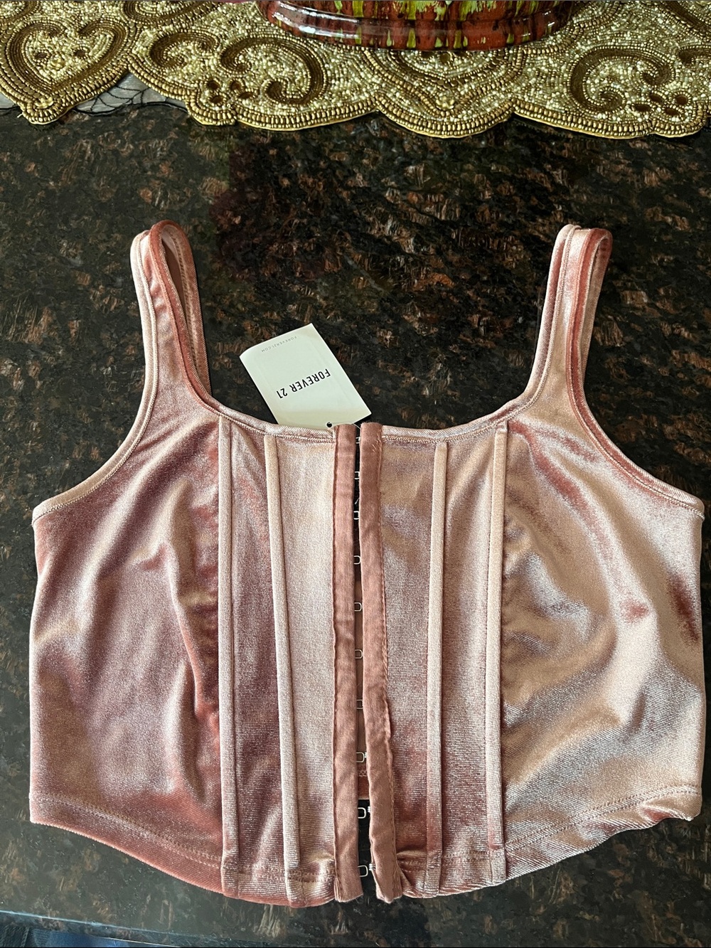 Forever 21 Dusty Pink Velvet Corset Crop Top Size M